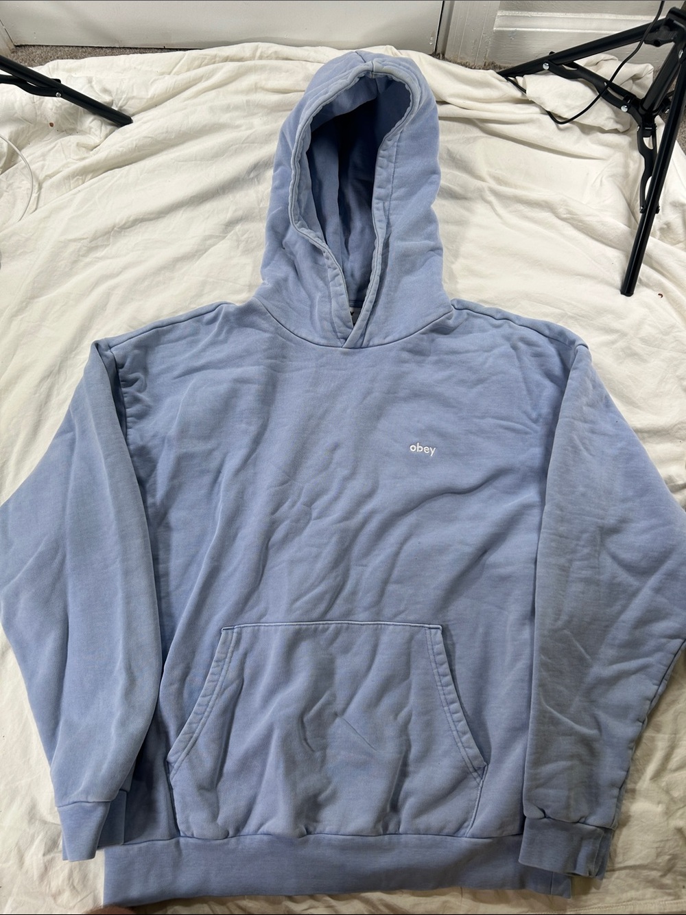 Obey Light Blue Pullover Hoodie with Subtle Logo